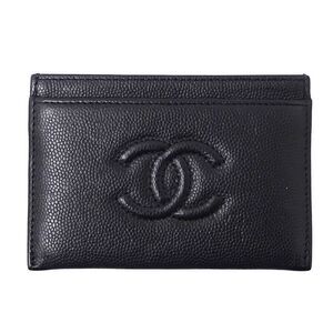 Chanel Card Case Wo Men's Caviar Skin Black Business Card Holder Commuter